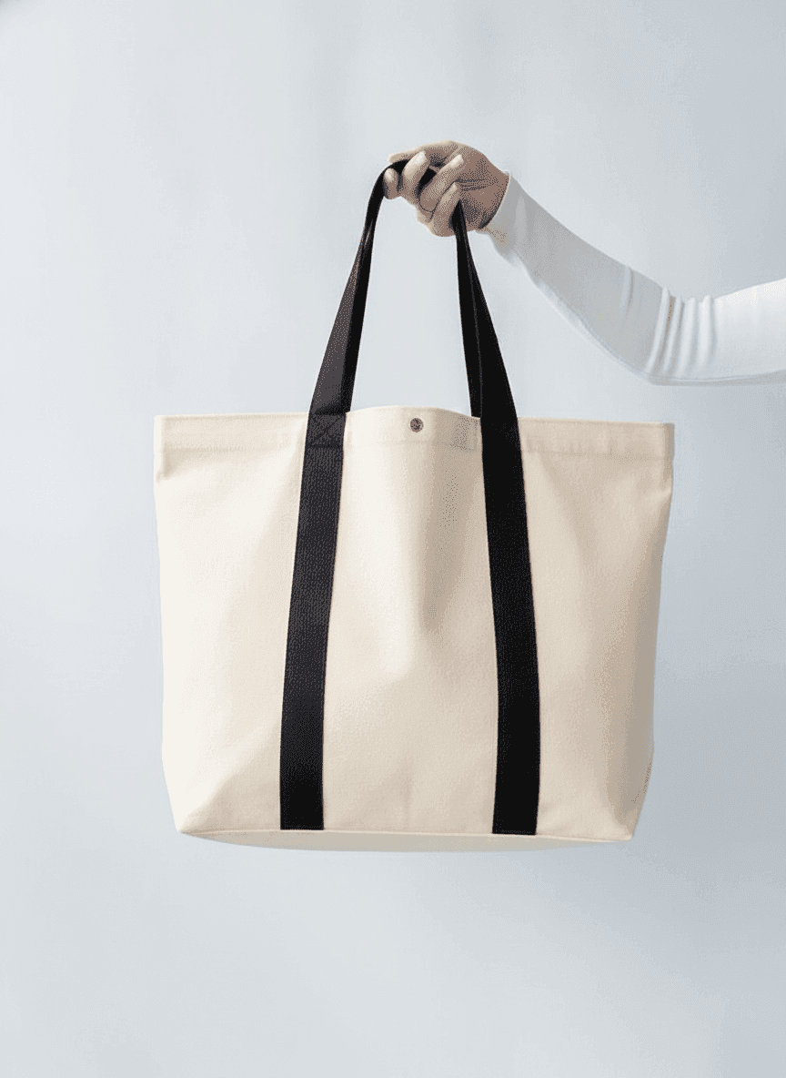Square Fabric Tote Bag with Black Straps
