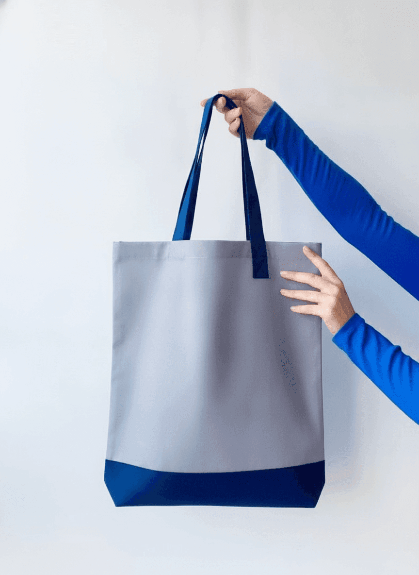 Two-Tone Gray and Blue Heavyweight Cotton Tote