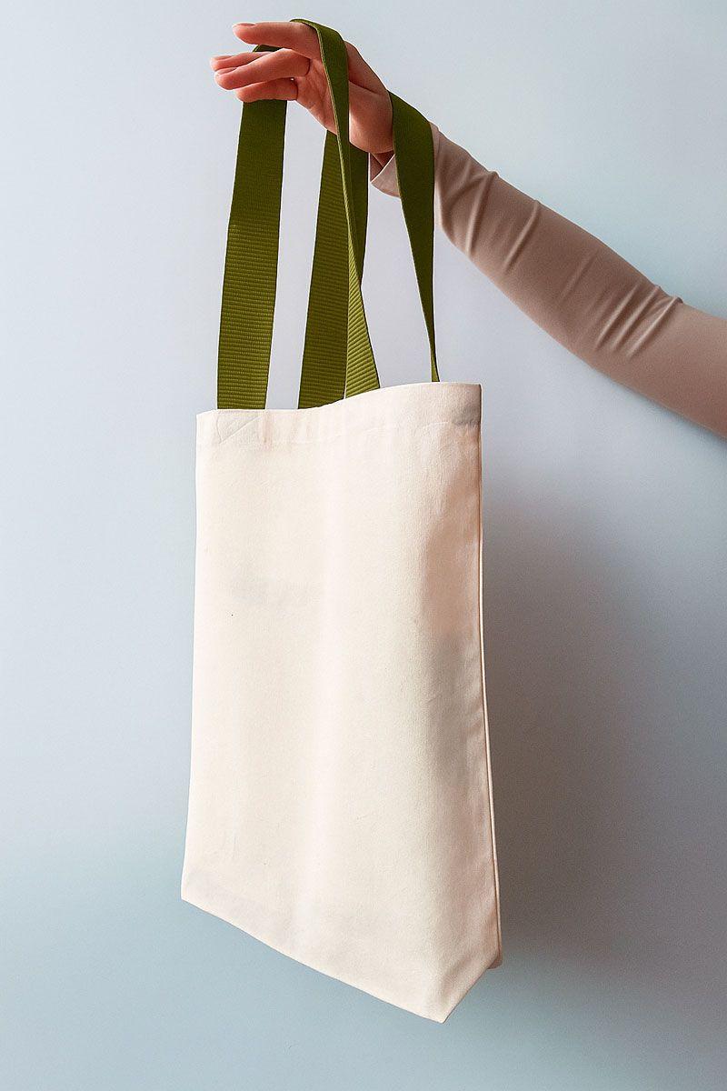 Экошоппер из двунитки с оливковыми ручками и карманом — прочная хлопковая сумка для покупок и повседневного использования без печати Размер: 38см х 42смх 7см