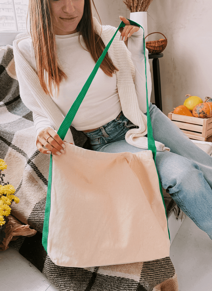 Мессенджер из саржи натурального оттенка с кроссбоди лентой 90см, подкладкой и двойным дном — премиальная эко-сумка через плечо для повседневного использования без печати размер: 45см х 35см х 10см