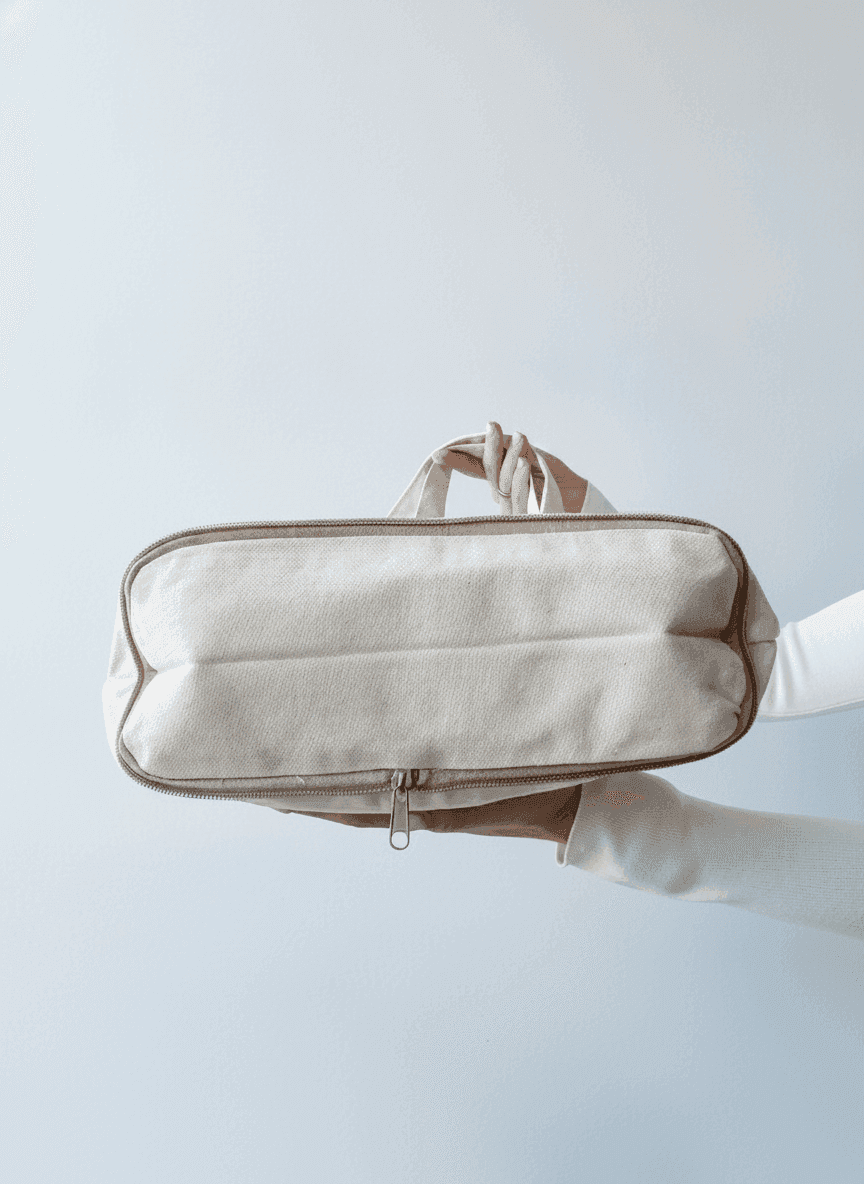 Light Beige Natural Fabric Zippered Bag