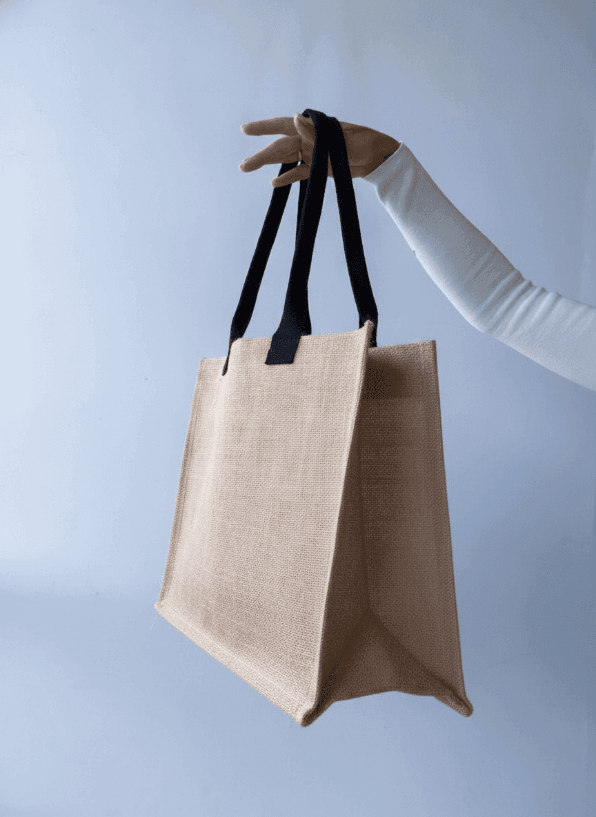 Jute Tote Bag with Long Handles and Flat Bottom