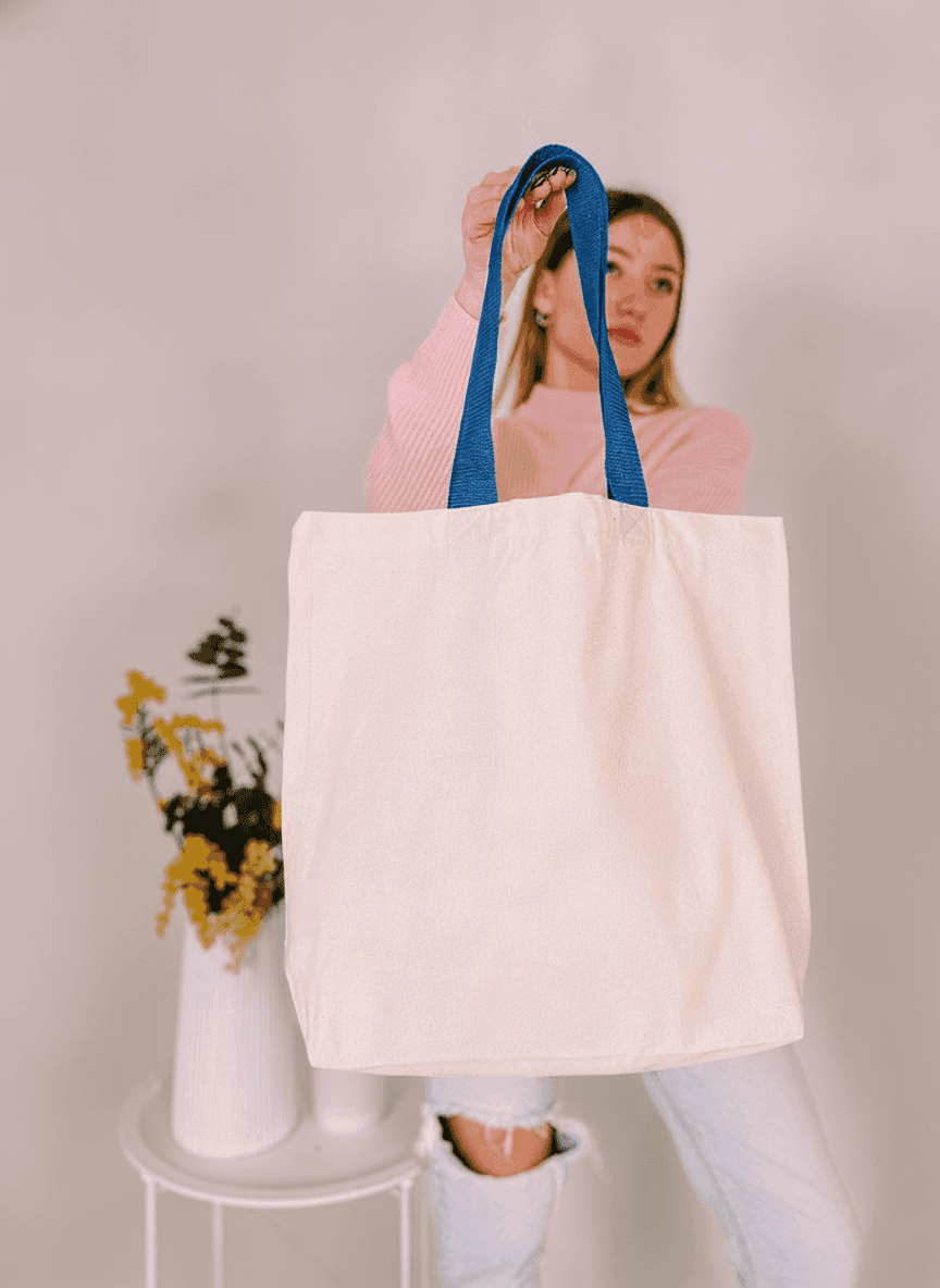 Eco-Friendly Tote Bag Light Beige with Blue Handles