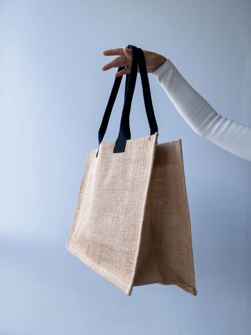 Джутовая экосумка с дном и длинными ручками — Шоппер из джута для покупок и брендинга без печати размер: 45см х 33см х 15см