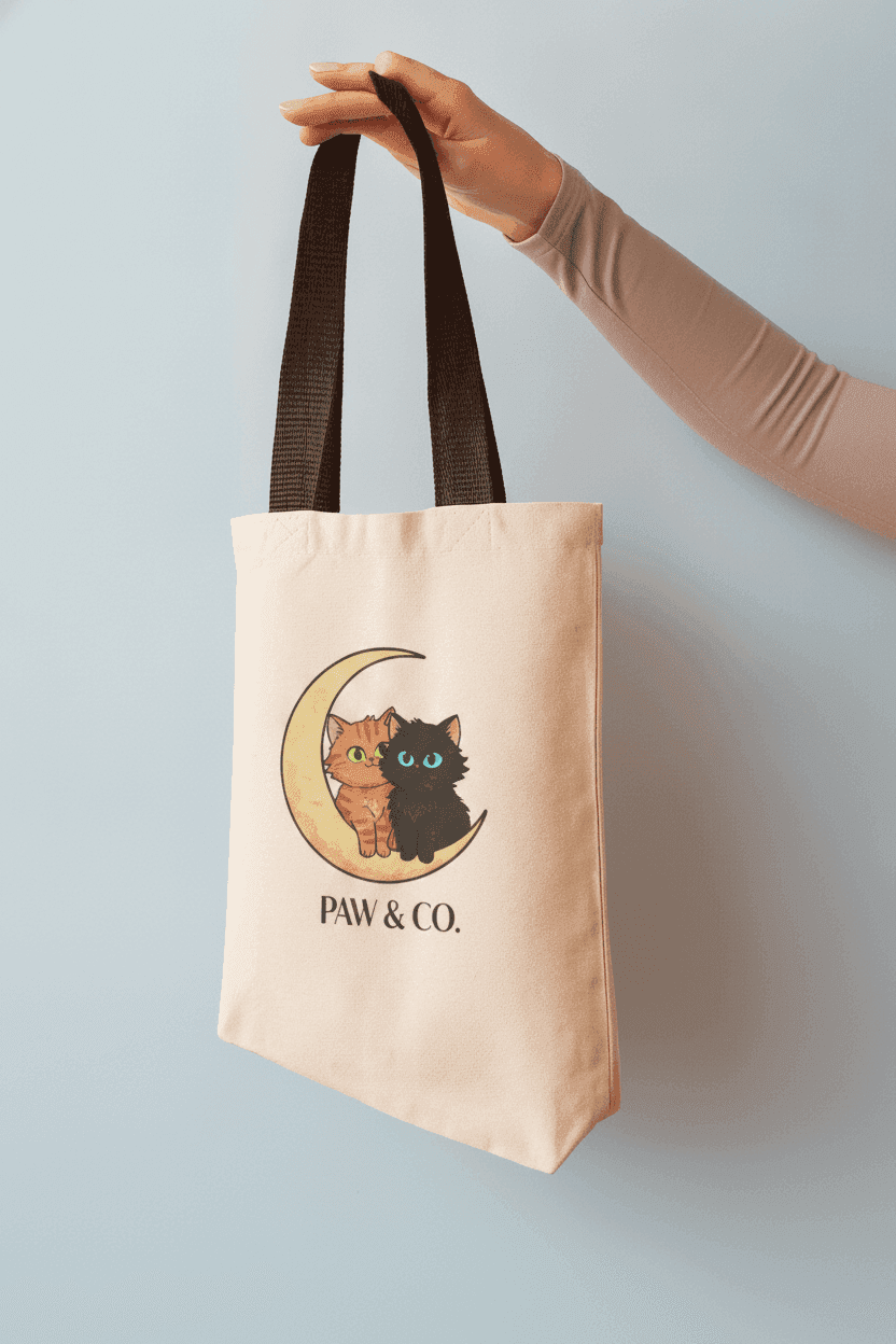Cotton Tote Bag with Brown Handles