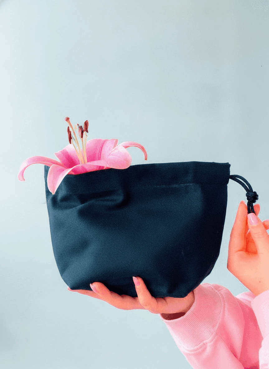 Wide Black Calico Pouch