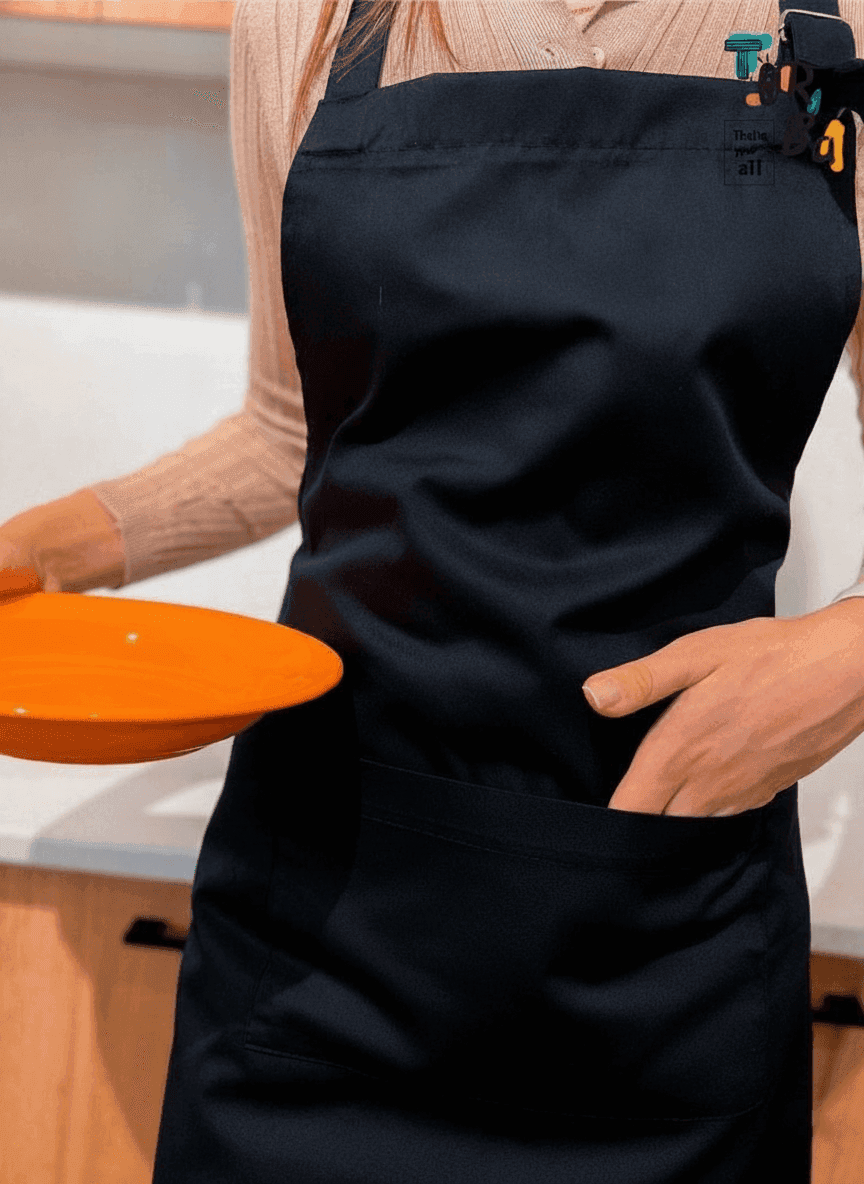 Black Gabardine Printed Apron