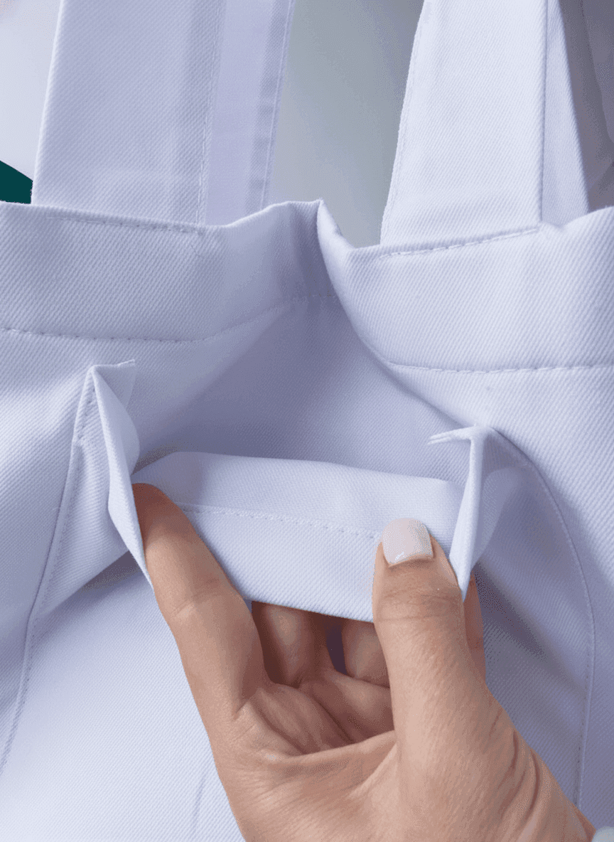 White Cotton Tote with Green Inner Pockets