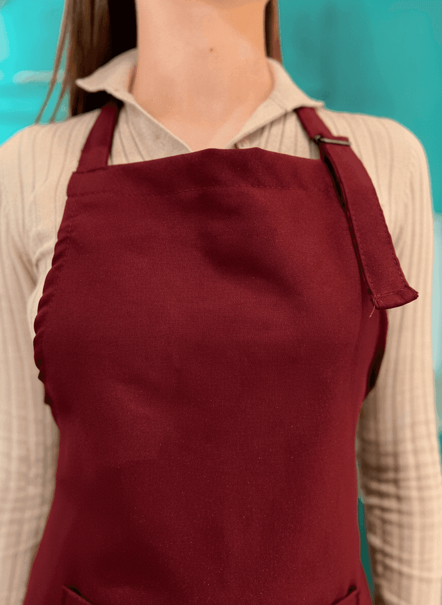 Burgundy Gabardine Apron with Grandma Print