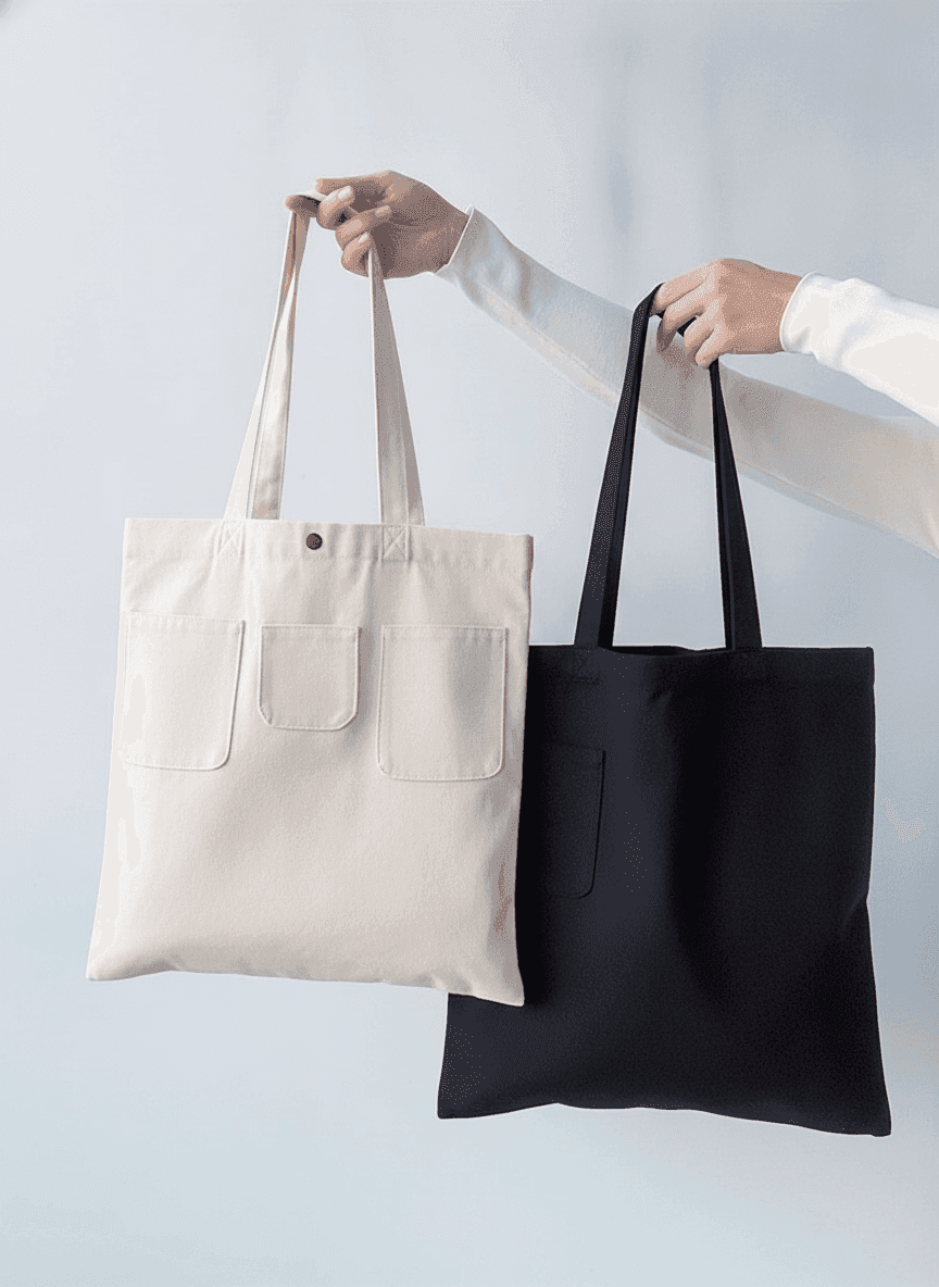 Natural Cotton Twill Shopper Tote Bag with Snap Pockets
