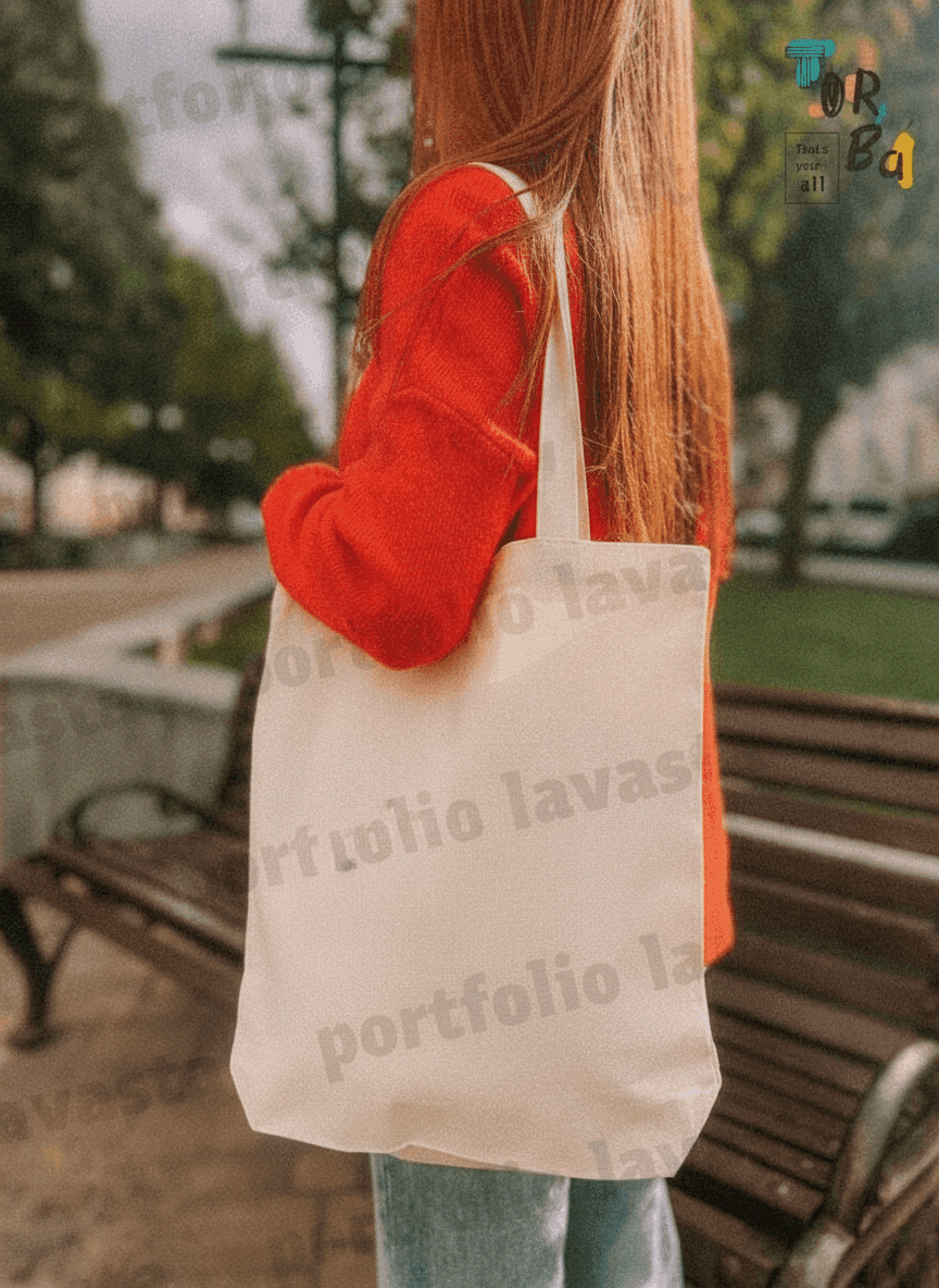 Cotton Tote Bag with Red Handles