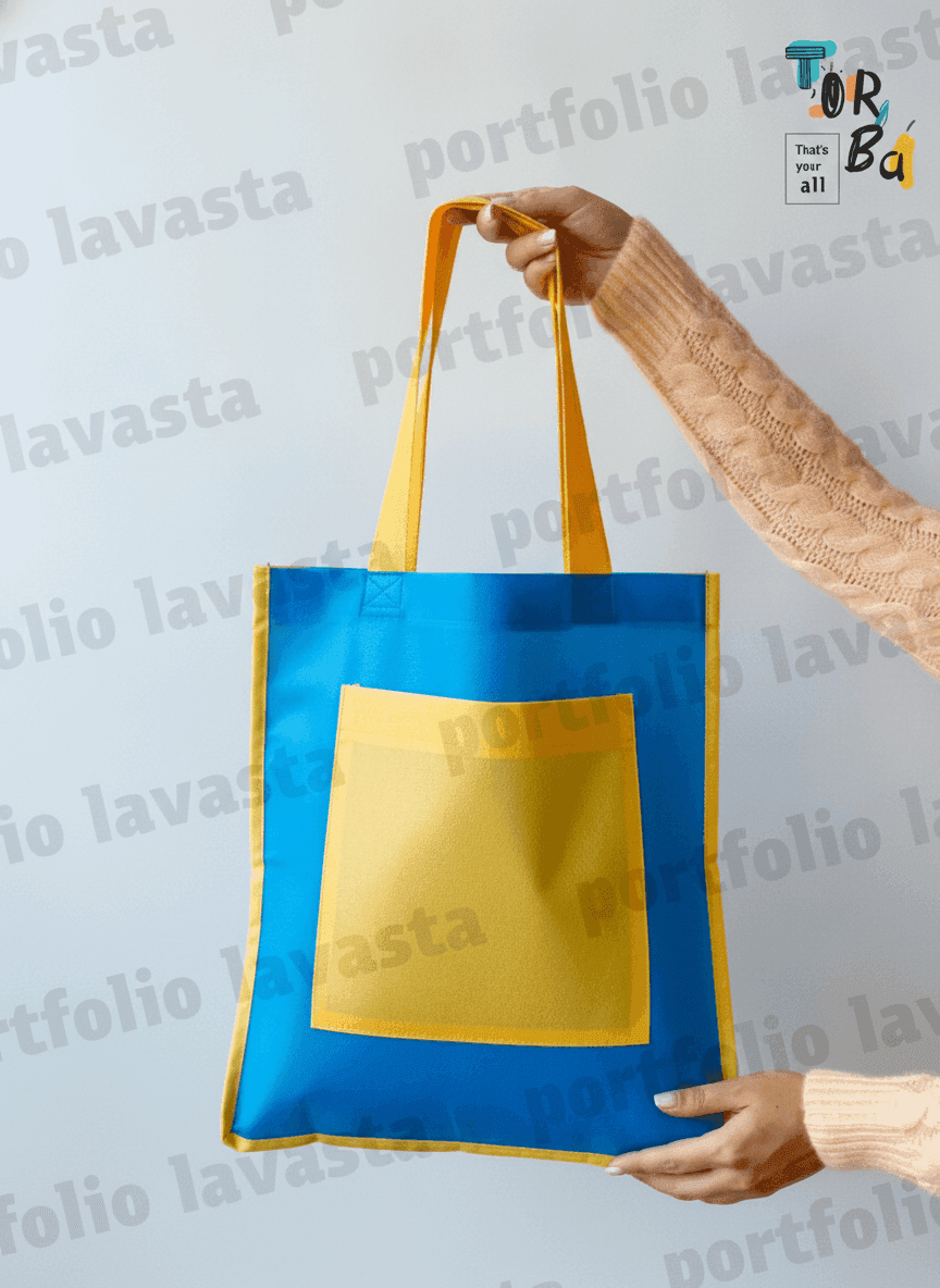 Yellow-Blue Non-Woven Tote with Pocket