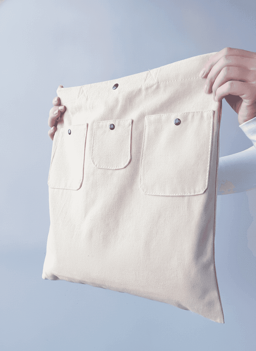 Natural Cotton Twill Shopper Tote Bag with Snap Pockets