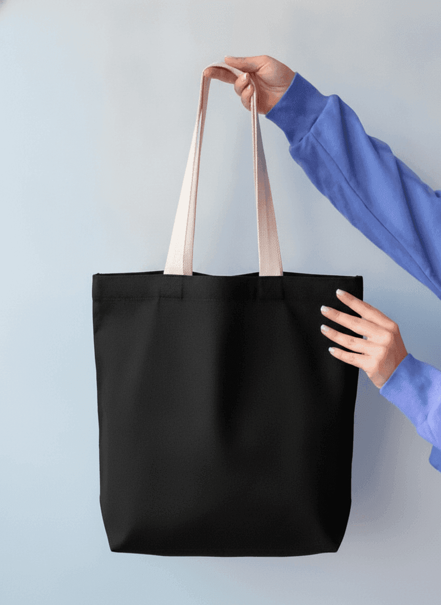 Black Heavy Cotton Tote Bag with Trim