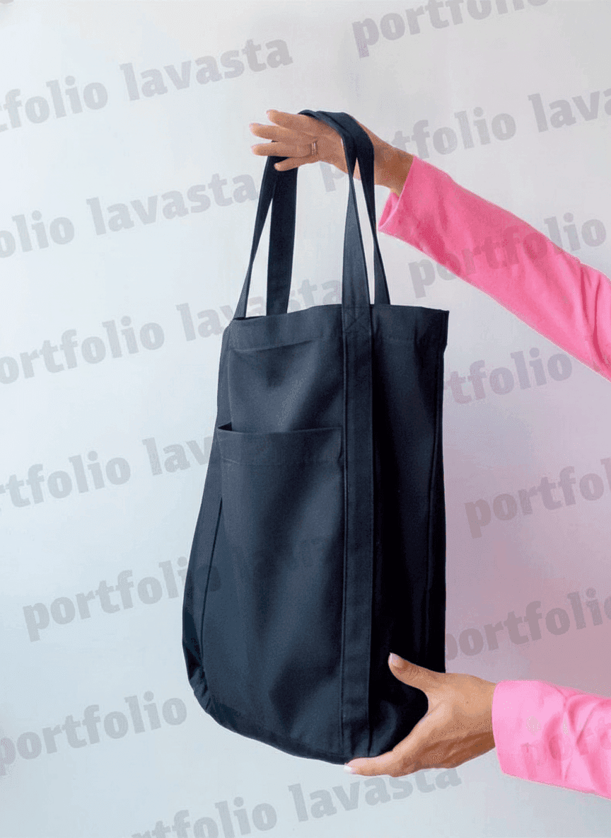 Black Cotton Tote with Pocket