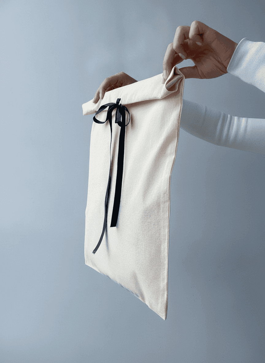 Calico pouch with ribbon tie and flap
