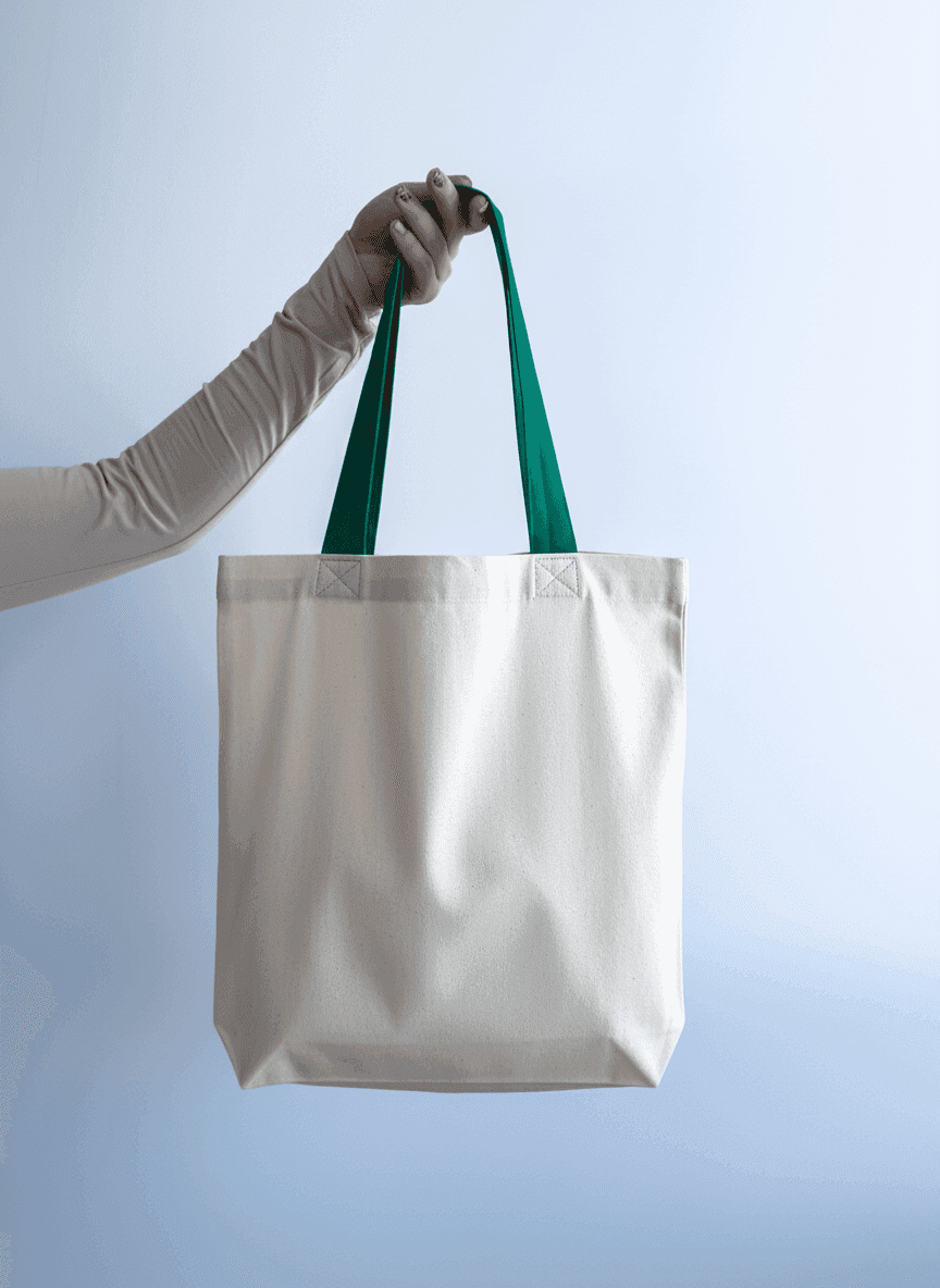 Бавовняний шопер напівпанама з зеленими ручками для покупок