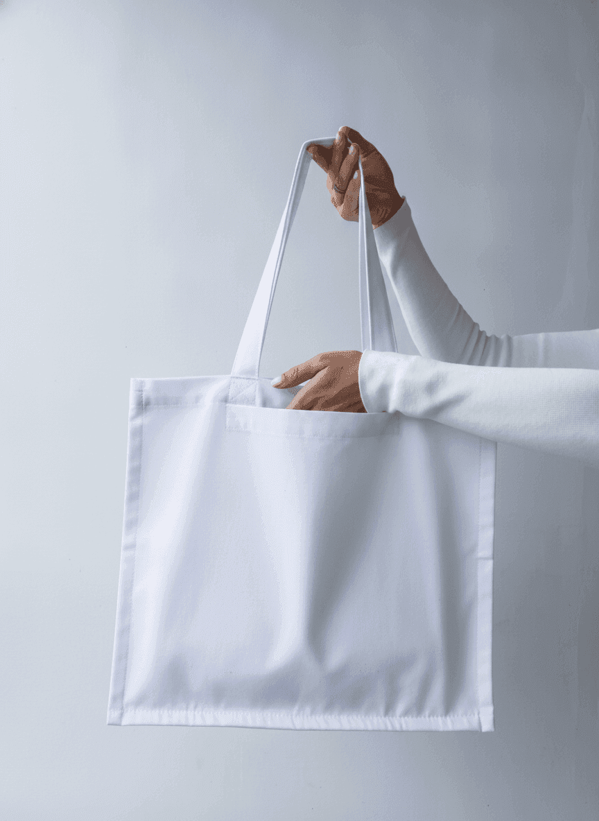 White Cotton Tote with Green Inner Pockets