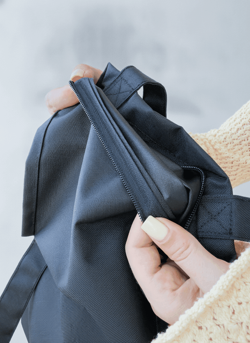 Rainproof fabric and oxford shopper with long black handles