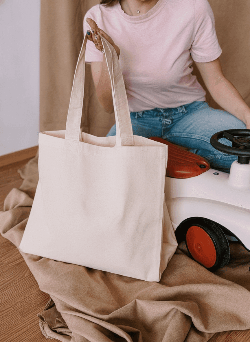 Beige Twill Shopper Tote