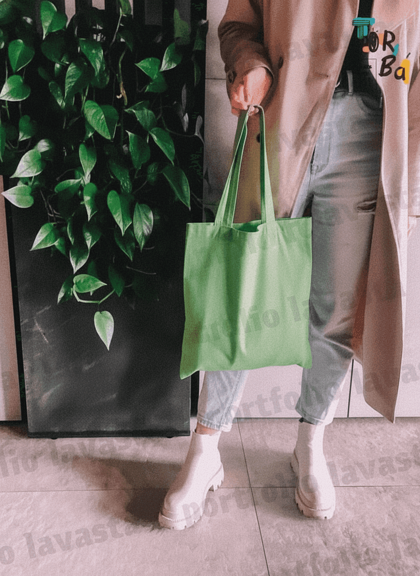 Thin Cotton Tote Bag Green Apple