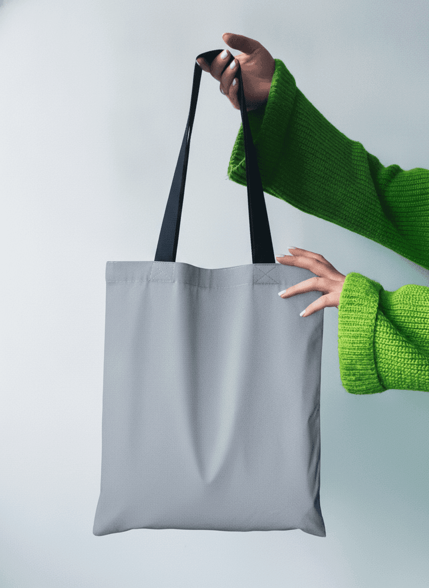 Reflective Raincoat Fabric Tote Bag with Black Handles