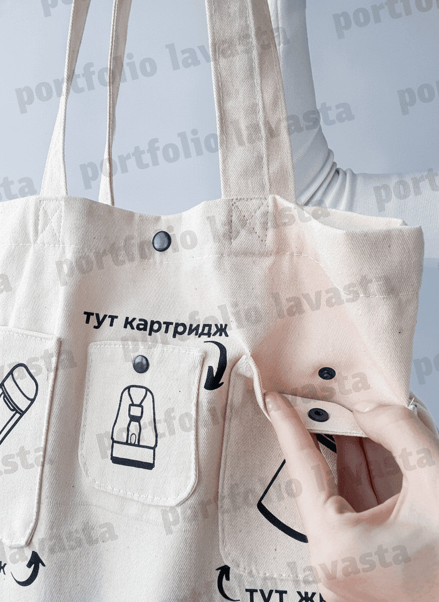 Natural Cotton Twill Shopper Tote Bag with Snap Pockets