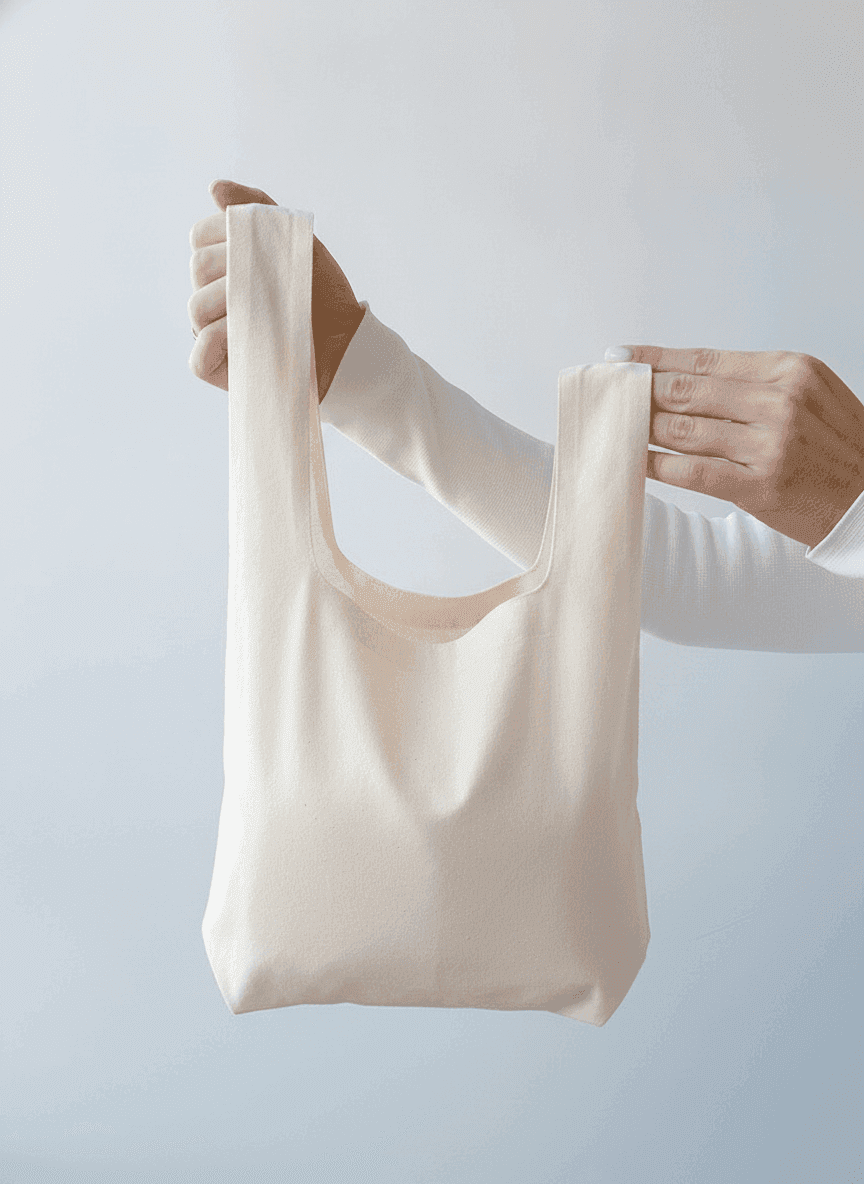 Beige Natural Twill Tote Bag with Two Handle Lengths