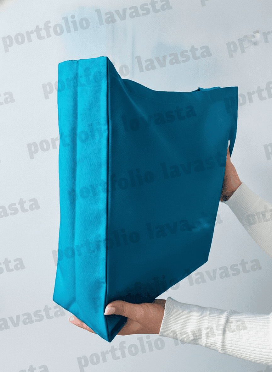 Turquoise Twill Tote with Blue Handles