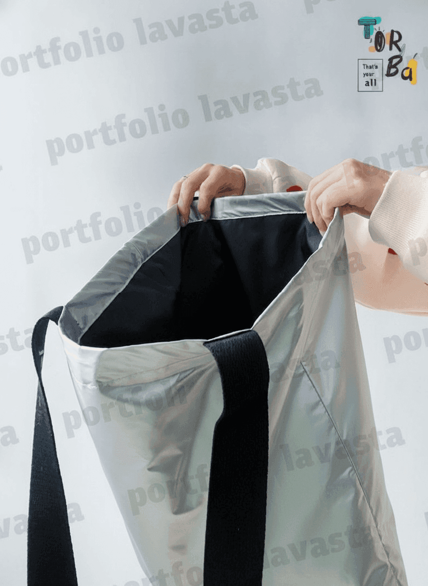 Large Silver Waterproof Tote Bag with Long Handles