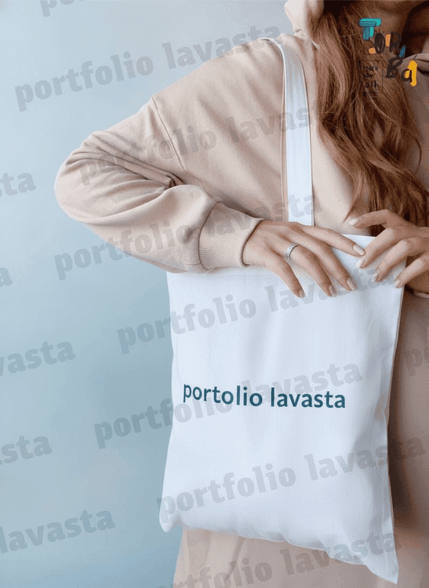 Heavy Cotton White Tote Bag with Beige Handles