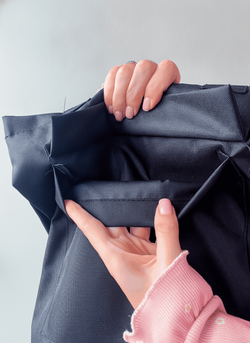 Black Oxford fabric bag with exterior pocket