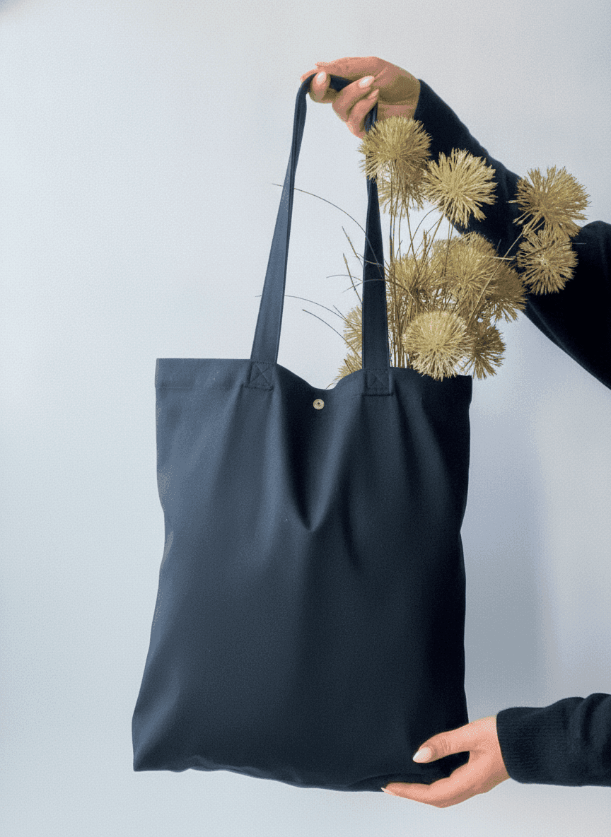 Black Twill Bag with Snap Pockets