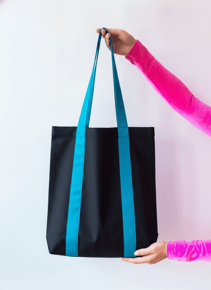 Tote bag with long colored handles