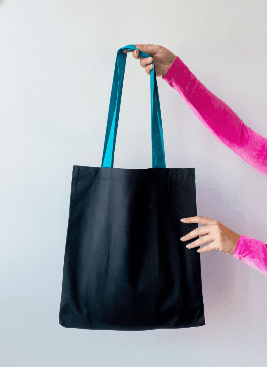 Tote bag with long colored handles