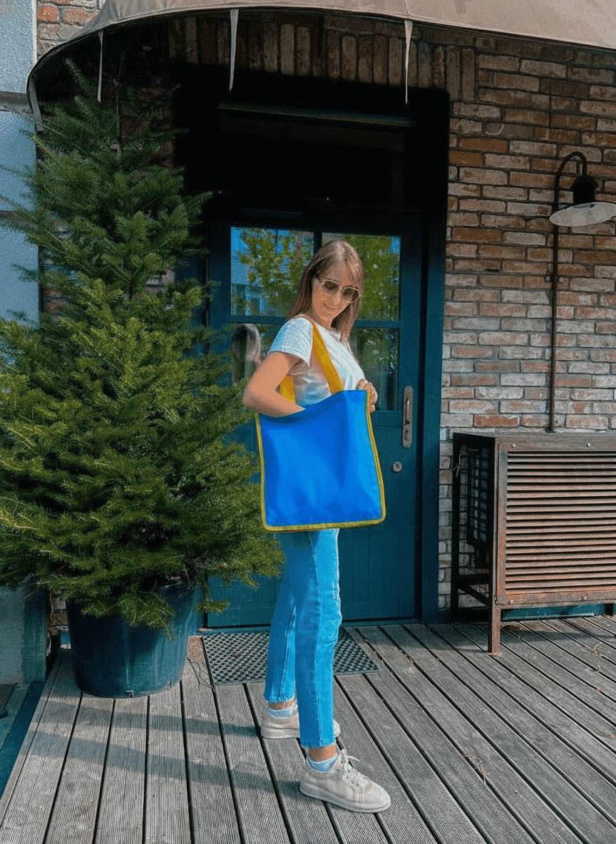 Yellow-Blue Non-Woven Tote with Pocket