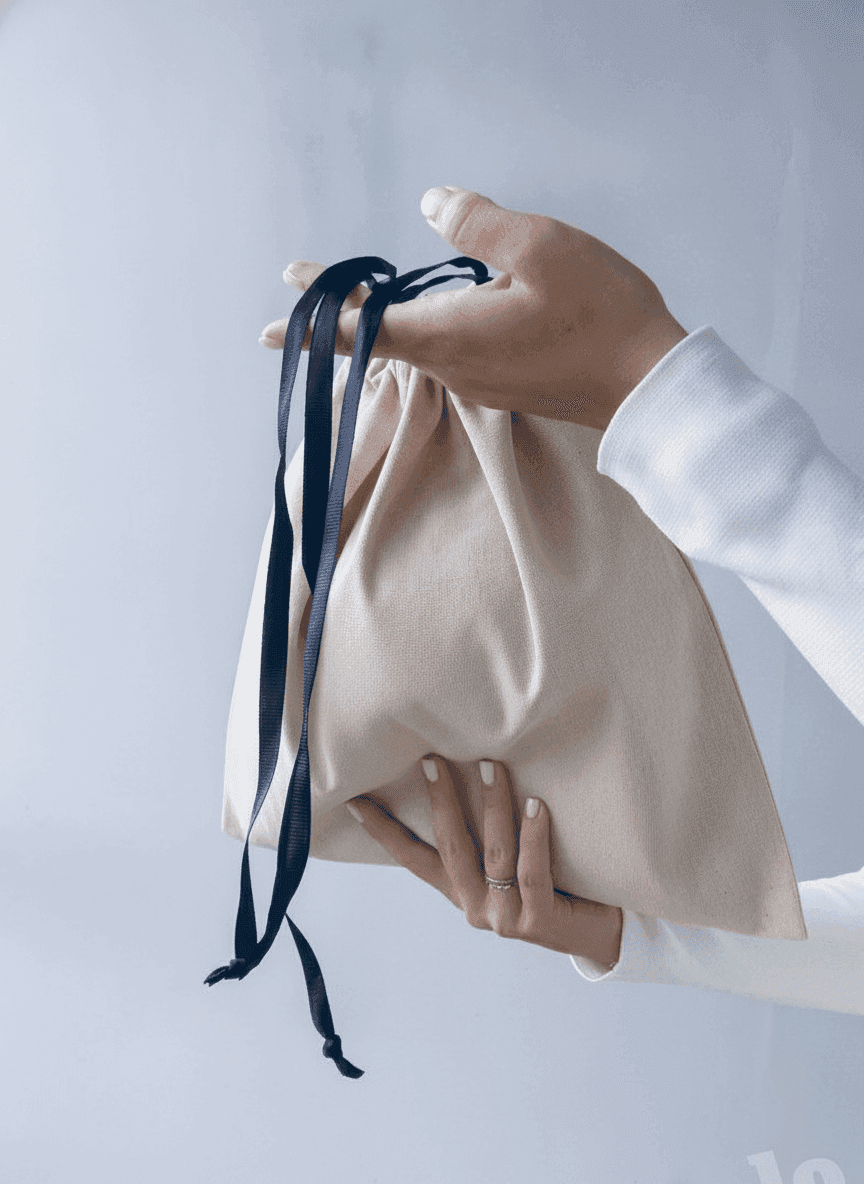 Eco Cotton Drawstring Pouch with Navy Cord