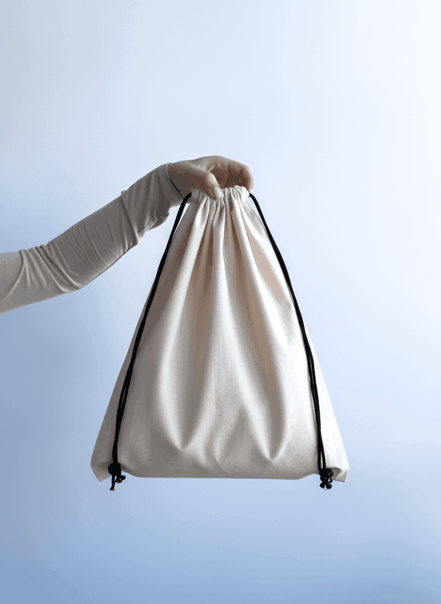Мешок на шнурке из двунитки натурального оттенка для покупок