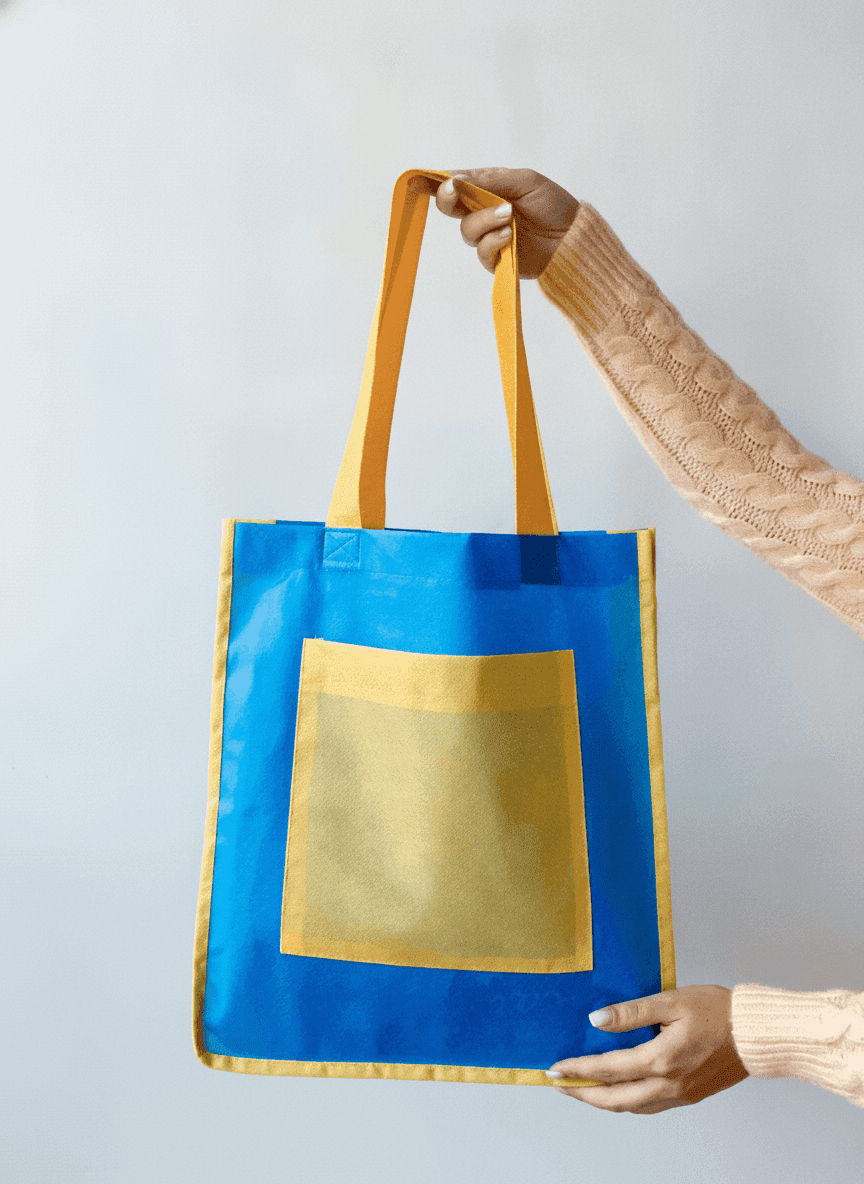 Yellow-Blue Non-Woven Tote with Pocket