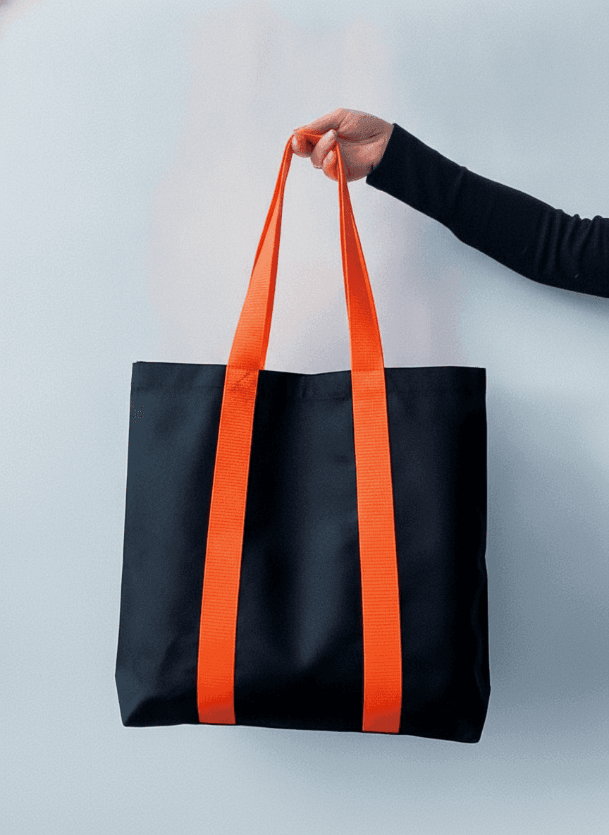 Roomy Cotton Tote Bag with Double Orange Handles