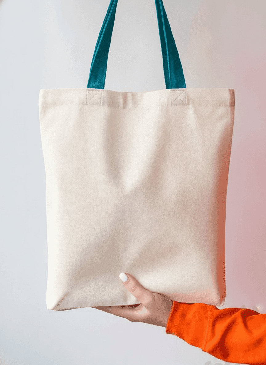Midweight tote bag with turquoise handles