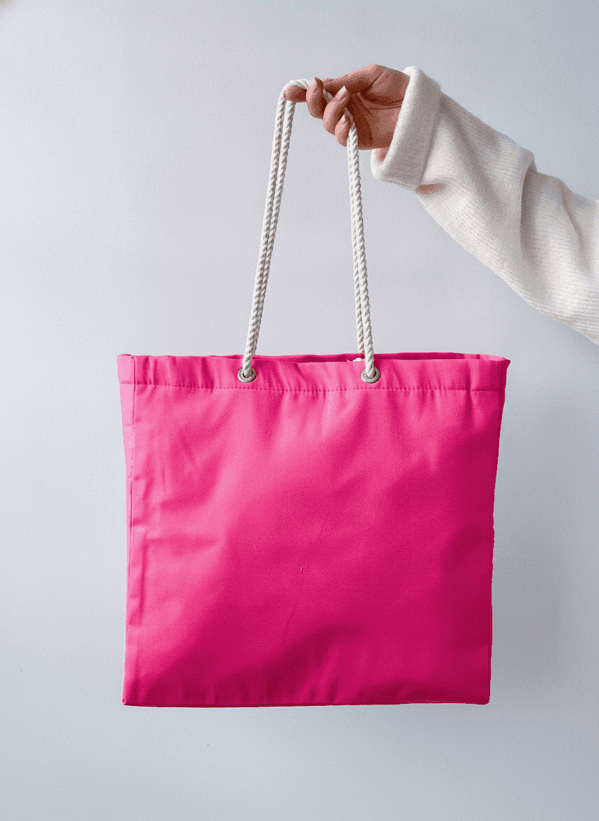 Pink structured tote bag with rope handles