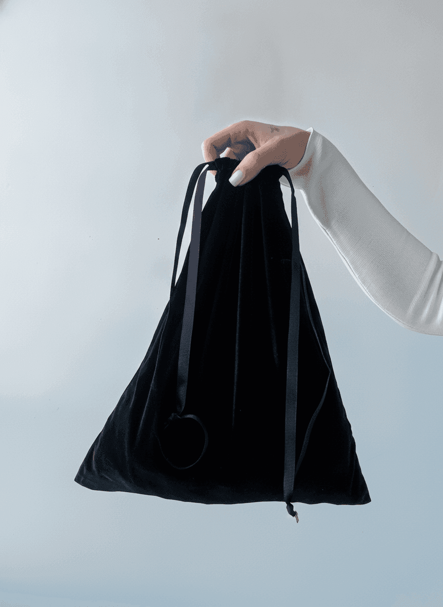 Black Velour Side Drawstring Pouch