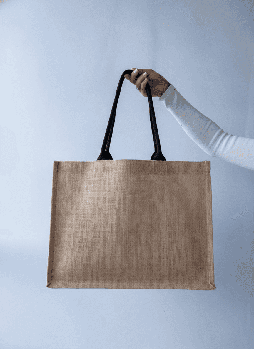 Jute Tote Bag with Long Handles and Flat Bottom
