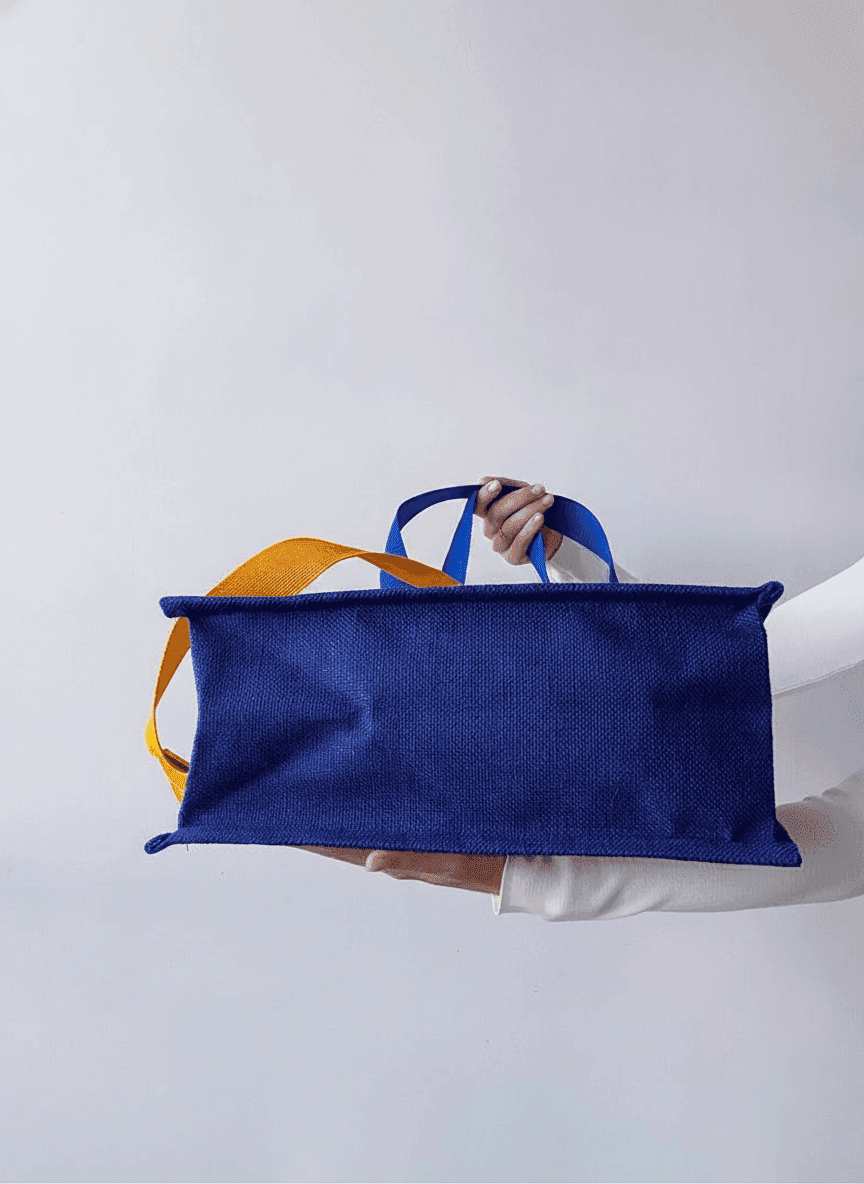 Jute tote bag with handles and long strap