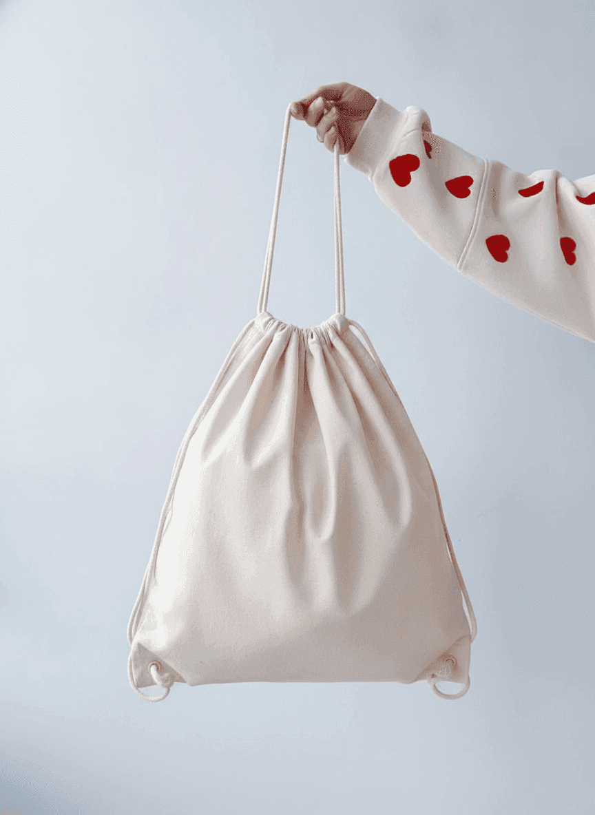 Light Beige Drawstring Backpack with Bright Handle