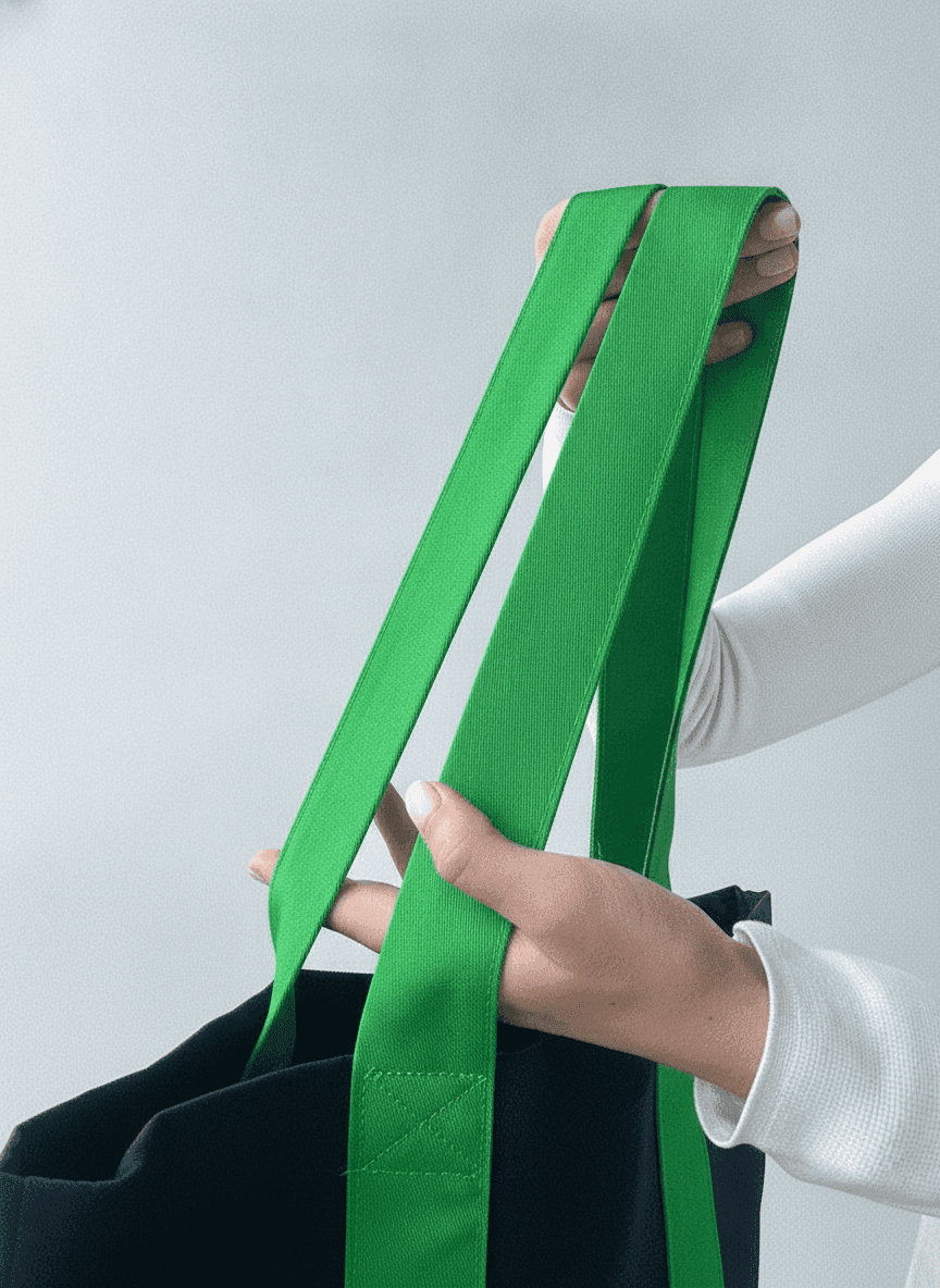 Black-Green Twill Tote Bag