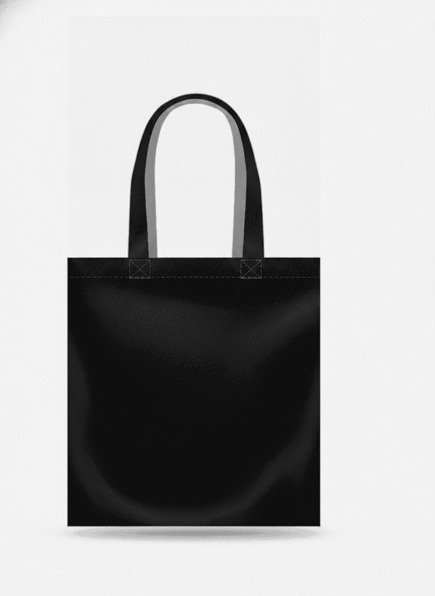 Black twill tote bag with bottom