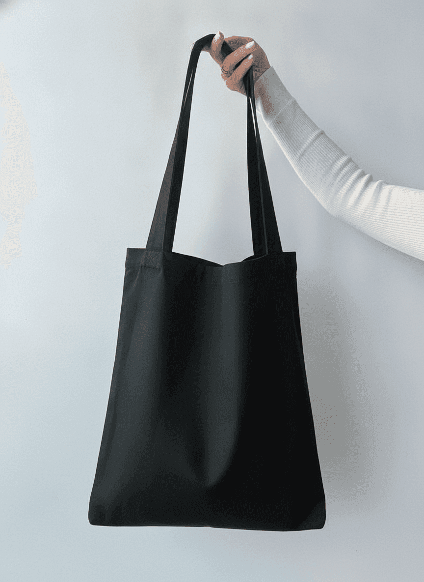 Black Twill Tote Bag with Long Handles