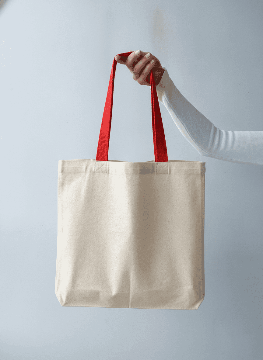 Two-Ply Cotton Tote Bag with Red Handles